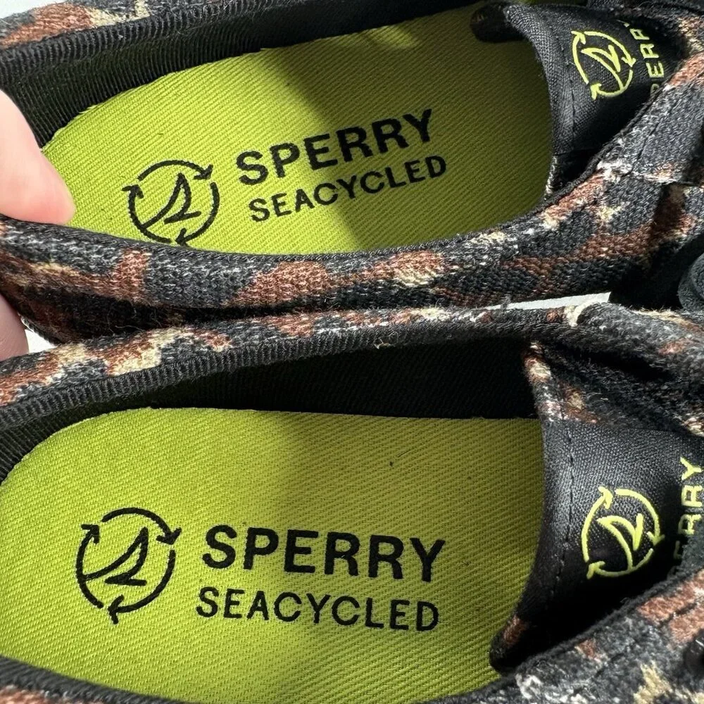 Sperry Women Size 7 Cheetah Print Casual Slip-On Crestvibe Seacycled Sneakers
